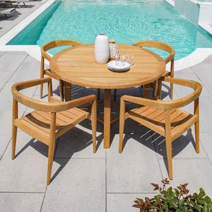 Solid Wood Outdoor Bistro <b>Table</b> <b>Round</b> Garden Dining <b>Table</b> Set for Poolside Hotel <b>Patio</b> - Product Image 1