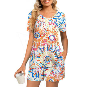 Ensemble de tenues à manches courtes 2 pièces Short de plage d'été à cordon avec poches Tracksuits actifs - Product Image 1