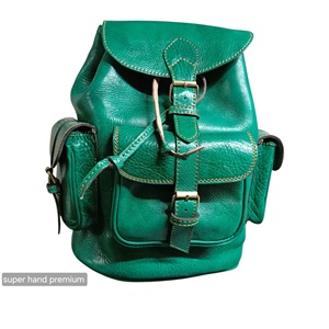 Green Genuine Leather Lightweight Fashion Waterproof Anti-Theft Large Capacity Travel <b>Backpack</b> Geometric Pattern Zipper Hasp - Product Image 1