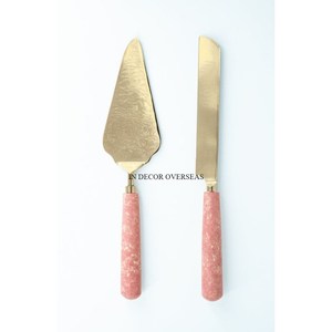 Antique Fancy Designer Unique Texture High Grade Gold Plated Heavy Duty Metal Cake Server And Knife Set Supplies From India - Product Image 5