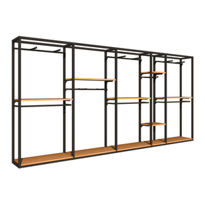 Hàng may mặc hàng trưng bày đứng bán lẻ vàng sáng bóng quần áo hiển thị kệ cửa hàng may mặc đồ nội thất bằng gỗ hiển thị quần áo giá - Product Image 3