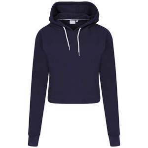 Sweat à capuche zippé en coton de haute qualité, logo personnalisé, streetwear, coupe ajustée, femme, noir, sweat à capuche zippé court - Product Image 4