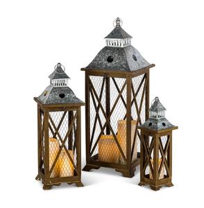 Ensemble de trois lanternes en bois faites à la main de qualité supérieure bougeoirs de créateur de taille personnalisée vente chaude pour Noël - Product Image 1