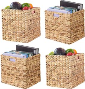 Living <b>Foldable</b> Handwoven Water Hyacinth Storage <b>Baskets</b> Laundry Organizer Totes for Bedroom, Living Room - Product Image 1