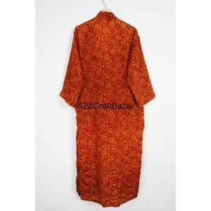 Robe kimono de luxe pour femme, style bohème, 100% soie, col en V, design patchwork, fermeture à cordon, manches longues, longueur totale - Product Image 4