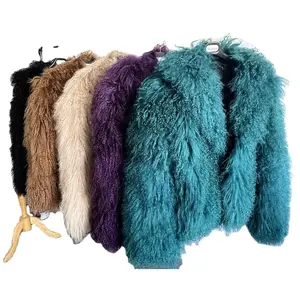 Nouvelle veste en fourrure de mouton de Mongolie QC23057, imperméable, en laine de mouton, avec décoration de boutons vintage, motif imprimé teinté - Product Image 1