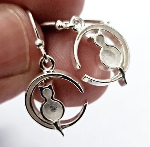 Solid 925 Sterling Silver 12mm Bezel Blank Setting <b>Cat</b> Lover Dangle Drop Earrings Good For Ashes & Resin Work Breastmilk Jewelry - Product Image 4