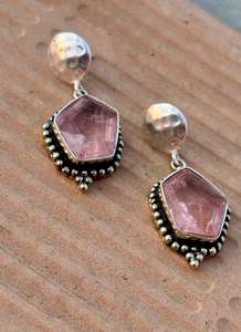 925 Sterling Silver Women's Trendy <b>Earrings</b> <b>Beautifully</b> Designed Pink Tourmaline Crystal Oxidised Perfect Gift for Her - Product Image 3