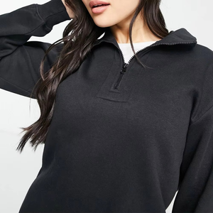 Nueva llegada de alta calidad, sudadera de lana con logotipo personalizado, sudaderas cortas con cremallera y cuello alto con hombros caídos para mujer - Product Image 4