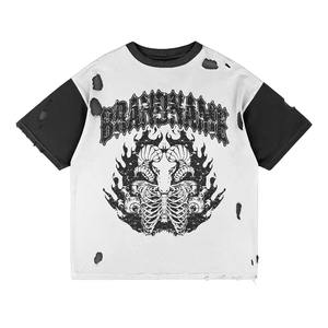 Venta al por mayor de camisetas vintage desgastadas para los hombres de impresión de pantalla personalizada suelta Streetwear hombres camisetas de verano camisetas de algodón - Product Image 1