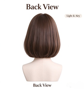 วิกผมบ๊อบทรงเห็ดทำจากผมแท้ 100% สีน้ำตาล วิกผมบ๊อบสั้นพร้อมหน้าม้าตรงธรรมชาติสำหรับผู้หญิง - Product Image 3