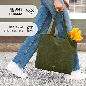 Bolso Tote de Corduroy Liso de Algodón <span class=keywords><strong>para</strong></span> Compras, Viajes y Uso Diario, con Logotipo Personalizado Impreso - Product Image 3