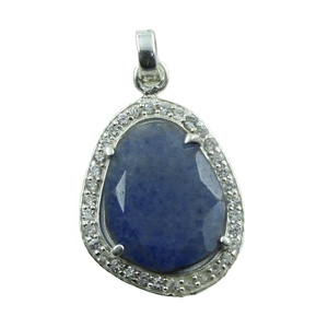 จี้หินแซฟไฟร์และเพชรสังเคราะห์ที่สวยงาม925เงินจี้อัญมณี925เงินอินเดีย - Product Image 1