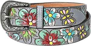 มาใหม่ล่าสุดของแท้หนังตะวันตกมือToolledและมือทาสีดอกไม้เข็มขัดจริงทําด้วยมือหนังUnisexเข็มขัดเอว - Product Image 3