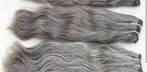 มัดผมมนุษย์สีเทาเกลือและพริกไทยผมมนุษย์สีเทา8IN ไม่ผ่านกระบวนการ