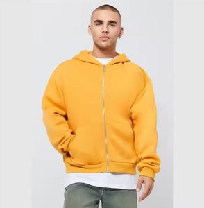 High Quality Men Zipper up Hoodie Brown <b>Thermal</b> <b>Fleece</b> 80% Cotton 20% Polyester Zip Custom Embossed US Oversized Zipper Hoodie - Product Image 2