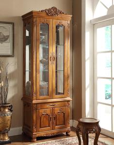 Armoire haute en teck sculptée à la main rangement luxueux romantique européen 4 portes 1 tiroir avec sculpture de raisins salon - Product Image 5