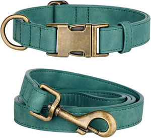 Colliers de chien en cuir suédé sarcelle doux luxueux réglable élégant ajustement confortable qualité supérieure pour les petits et grands chiens - Product Image 1