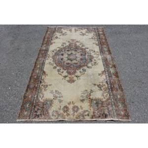 พรมขนสัตว์ตุรกีพื้นที่ขนาดใหญ่สีเบจ4x6สไตล์วินเทจเก๋ไก๋อบอุ่นตกแต่งบ้านการเย็บปะติดปะต่อกันแบบคลาสสิกสี่เหลี่ยมผืนผ้าห้องโถงด้านหลังเป็นยาง-สำหรับห้อง - Product Image 1