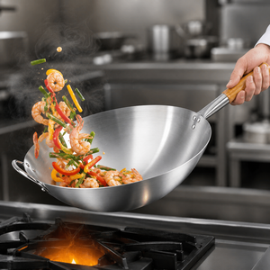 Wok <span class=keywords><strong>de</strong></span> Acero Inoxidable, Sartén Grande Comercial para Restaurante, Apta para <span class=keywords><strong>Cocina</strong></span> <span class=keywords><strong>de</strong></span> Gas e Inducción, Multitamaño con Mango Largo - Product Image 1