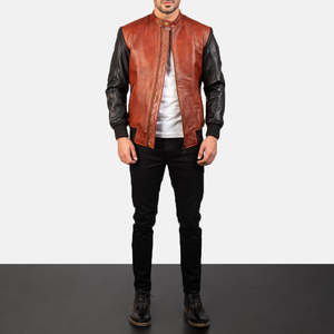Chaqueta Bomber Reversible de Cuero Vacuno Genuino con Cierre, en Negro y Granate, Talla XS - Product Image 3