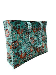 Bolso Tote Abierto de Hombro Acolchado con Estampado Floral Hecho a Mano 100% Algodón para Mujer - Product Image 2