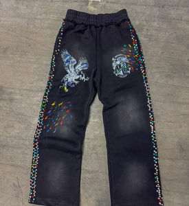 Streetwear de qualité supérieure sweat à capuche avec strass surdimensionné pour hommes coton mélangé lourd délavé fermeture éclair personnalisée vente en gros coupe carrée - Product Image 6