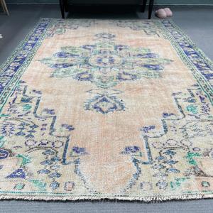 Alfombra Turca Vintage, Grande, 5.7x7.9 pies (175x241 cm), Alfombra Azul de Lana Sólida - Product Image 2