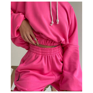 Ensemble de survêtement deux pièces pour femmes, sweat-shirt à capuche personnalisé, pantalon de survêtement de couleur vierge, sweat à capuche unisexe ample surdimensionné - Product Image 3