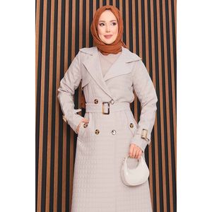 Manteau trench vintage pour femme, double boutonnage, matelassé avec rembourrage en laine et coton, ceinture intégrée, couleur pierre, pour les saisons automne-hiver - Product Image 2