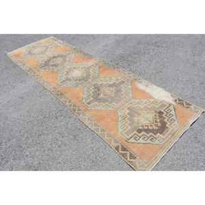 Alfombra Turca, Alfombra Vintage de 3.3x11.1 pies, Alfombra de Lana Naranja - Product Image 1