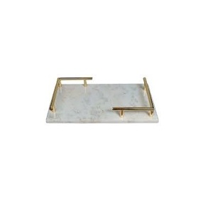 Plateau de service en marbre de haute qualité, finition dorée, vente en gros, nouveau design, fait main, poignée en métal, écologique, design américain - Product Image 1