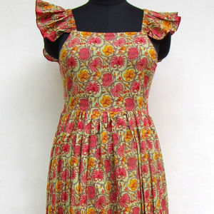 Vestido maxi de verano para mujer con mangas de campana florales bordadas, Túnica informal acampanada, decoración de botones de cintura Natural - Product Image 1