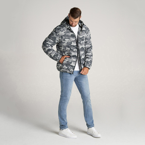 Custom Logo OEM 2026 <b>Camo</b> Puffer <b>Jacket</b> for Men Oversized Bubble Design Detachable Hooded Print Stand Padded Puff Winter Coat - Product Image 4