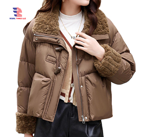 แจ็กเก็ตขน100% พองสำหรับผู้หญิงแจ็กเก็ตขนปุยผ้าสแปนเด็กซ์ทำจากโพลีเอสเตอร์ขนเฟอร์เทียม - Product Image 1