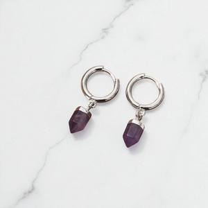 Minuscule hexagone pointu crayon améthyste pierres précieuses boucles d'oreilles créoles-925 boucles d'oreilles en argent bijoux-boucles d'oreilles en gros - Product Image 1