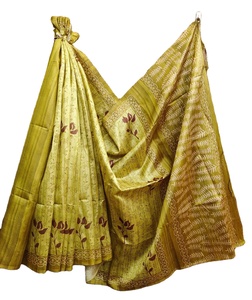 Peso ligero Rich Pallu Work Daily & Office Party Wear Floral Work Look elegante Soft Tussar Silk Saree Blusa - Product Image 1