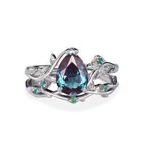 Pear Cut Alexandrite Engagement <b>Ring</b> <b>925</b> Sterling <b>Silver</b> Rose Gold Plated 18K Gold Accent Classic Wedding Bridal <b>Ring</b> - Product Image 1