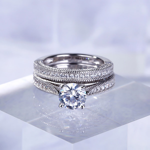 Jeulia Classic Round Cut Moissanite <b>Sterling</b> <b>Silver</b> Anniversary Ring <b>Set</b> - Product Image 5