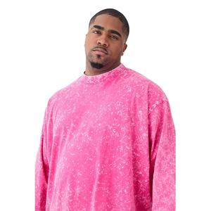 เสื้อเชิ้ตผู้ชายทรงโอเวอร์ไซส์ ลวดลายย้อมสีแบบแอซิดวอช แขนสั้น ผ้าถัก ดีไซน์คอเต่าสั่งทำพิเศษ ไซส์พลัส ผ้าฝ้าย 100% สินค้ามาใหม่ - Product Image 4