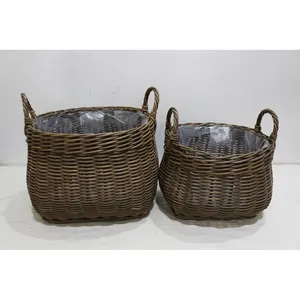 Handwoven Round Storage Basket Made of Rattan with Handles for Organising and Decorating Your Home for Storage