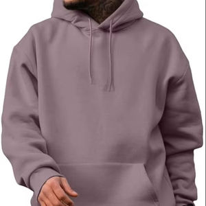 Sweat-shirts à capuche décontractés pour hommes en molleton de coton uni à manches longues avec cordon de serrage au col pour l'automne avec service OEM - Product Image 1