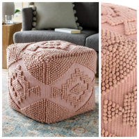 POUF EN COTON PUFFY, oreiller de sol rayé fait à la main, magnifique pouf carré blanc berbère, canapé de sol bohème acceptant les animaux domestiques