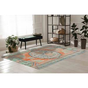 Alfombra Turca Abstracta con Diseño de Rosas: Diseño Vintage en Naranja Suave, Alfombra de Chenilla - Product Image 3