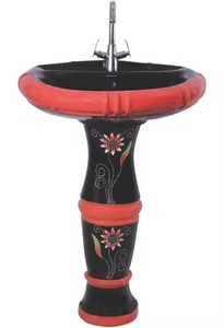 Lavabo de Arte de pedestal moderno-Artículos sanitarios de cerámica de calidad de exportación con soporte de fregadero de lavabo de mano y juego de mezclador de agua - Product Image 3