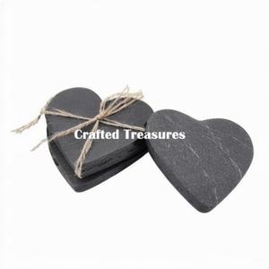 Juego de posavasos de mármol de café para bebidas negras cuadradas redondas de fábrica de 8 posavasos de pizarra a granel con soporte de Metal - Product Image 5