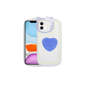 Coque en silicone transparente de haute qualité avec motif de chat mignon pour iPhone 12, design rythmique bleu avec support Pop Socket, coque de dessin animé - Product Image 1