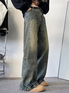 Men's American Retro Overalls Mid Waist Eco-Friendly Heavyweight Denim Jeans Stonewashed Light Distressed Plus Size Loose Casual - Product Image 4