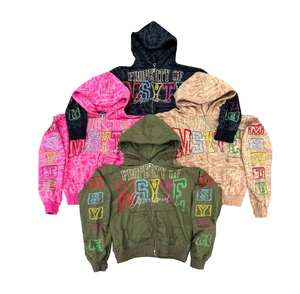 เสื้อฮู้ดดี้สตรีทแวร์ทรงโอเวอร์ไซส์แบบครอป ผ้าเฟรนช์เทอร์รี่ฟอกสีสไตล์วินเทจ ดีไซน์ซิปแบบดิสเทรส - Product Image 6