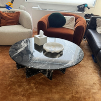 Mesa de Centro Redonda Moderna de Alta Gama, Mármol Rojo Natural para Muebles de Hogar, para Sala de Estar o Dormitorio